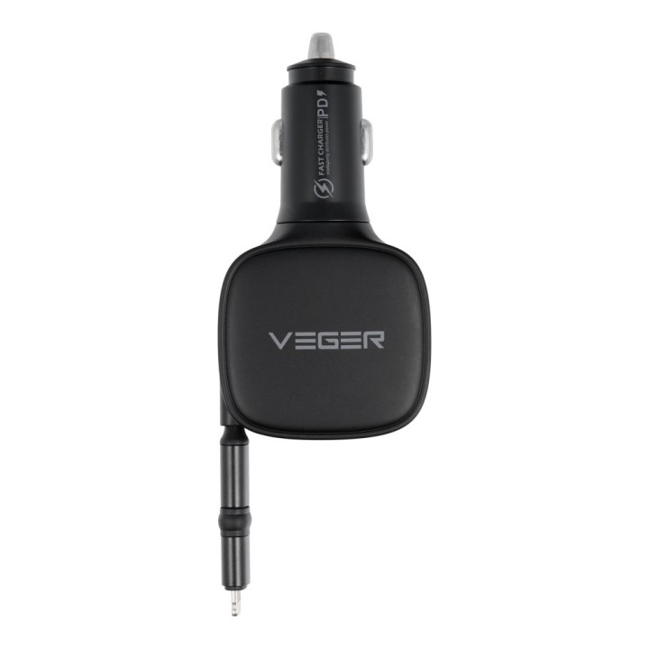 Автомобільний зарядний пристрій VEGER USB C + кабель USB C / Lightning QC PD 84W CC89, чорний