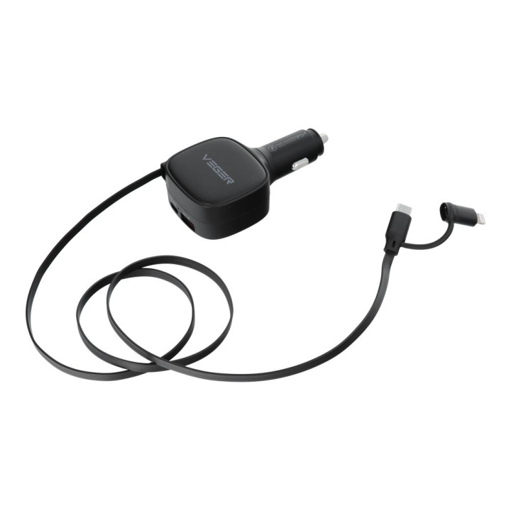 Car charger VEGER USB C + cable USB C / Lightning QC PD 84W CC89 black