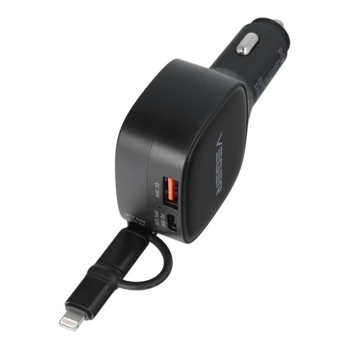 Автомобильное зарядное устройство VEGER USB C + кабель USB C / Lightning QC PD 84W CC89 черное