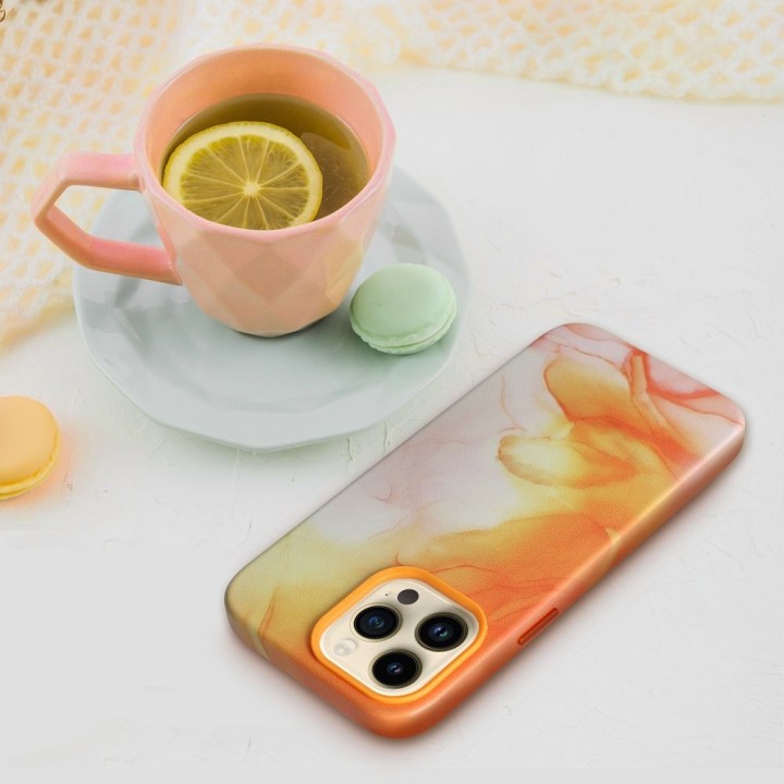 Case LEATHER MAG COVER compatible with MagSafe for IPHONE 11 Pro orange splash