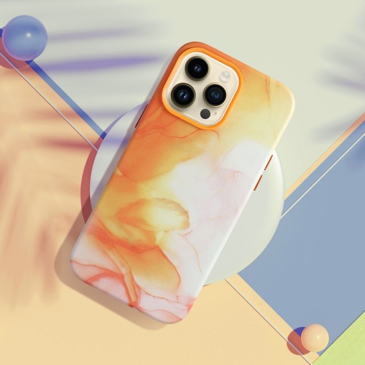 Case LEATHER MAG COVER compatible with MagSafe for IPHONE 11 Pro orange splash