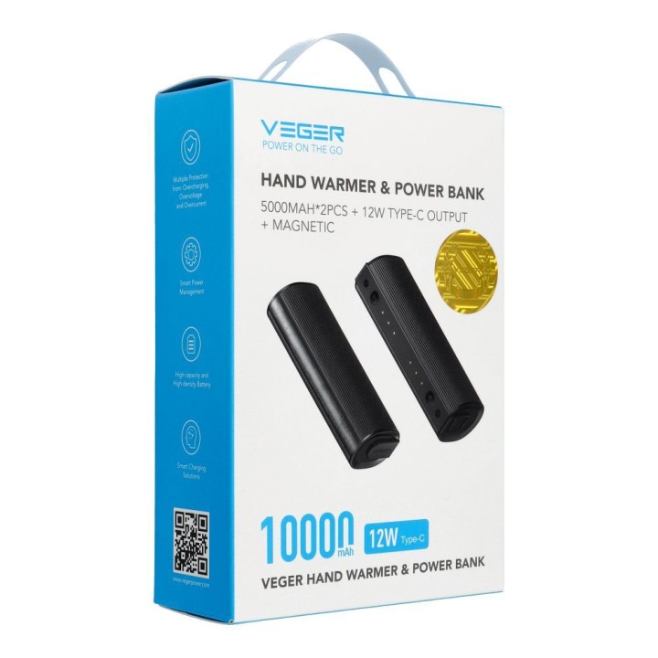 Повербанк Veger (W0587) 2,4A 2 шт. 2 x 5000 mAh с podgrzewaczem для rąk черно серебристый