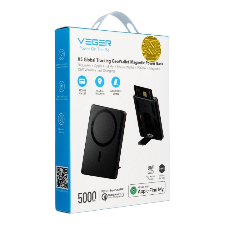 Повербанк Veger Wallet Tracker W0582 MFi PD 20W 5000 mAh черный