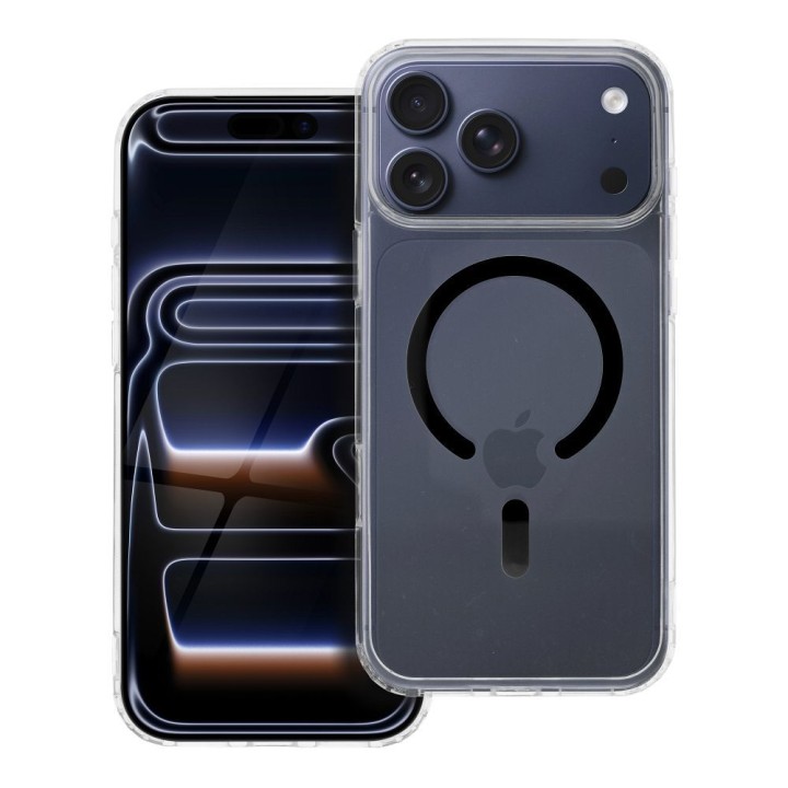 Чехол для iPhone 17 Pro Max / 18 Pro Max (low camera edge) Drop Glue Colorful Ring Mag Cover совместимый с MagSafe черный