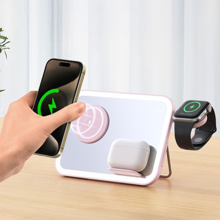 Forcell F-ENERGY Mag Mirror 3 in 1 15W wireless charger with compatible with Magsafe / Apple Watch / Samsung Watch / Airpods