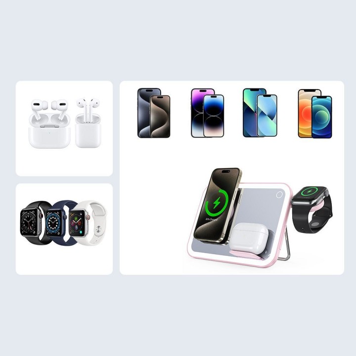 Forcell F-ENERGY Mag Mirror 3 in 1 15W wireless charger compatible with MagSafe / Apple Watch / Samsung Watch / Airpods