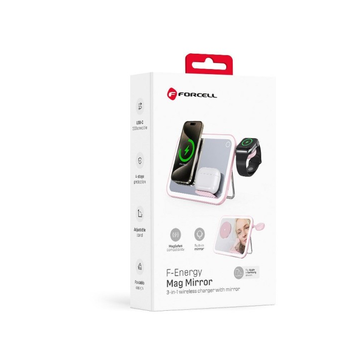 Forcell F-ENERGY Mag Mirror 3 in 1 15W wireless charger with compatible with Magsafe / Apple Watch / Samsung Watch / Airpods