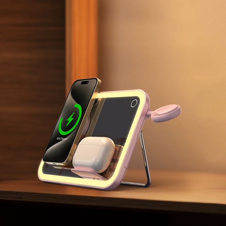 Forcell F-ENERGY Mag Mirror 3 in 1 15W ładowarka indukcyjna z kompatybilna z MagSafe / Apple Watch / Samsung Watch / Airpods