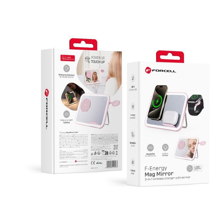 Forcell F-ENERGY Mag Mirror 3 in 1 15W ładowarka indukcyjna z kompatybilna z MagSafe / Apple Watch / Samsung Watch / Airpods