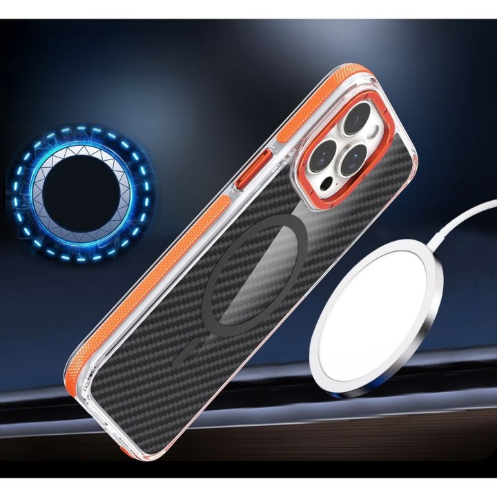 Чехол для iPhone 17 Pro Max / 18 Pro Max (low camera edge) Fiber совместимый с MagSafe оранжевый