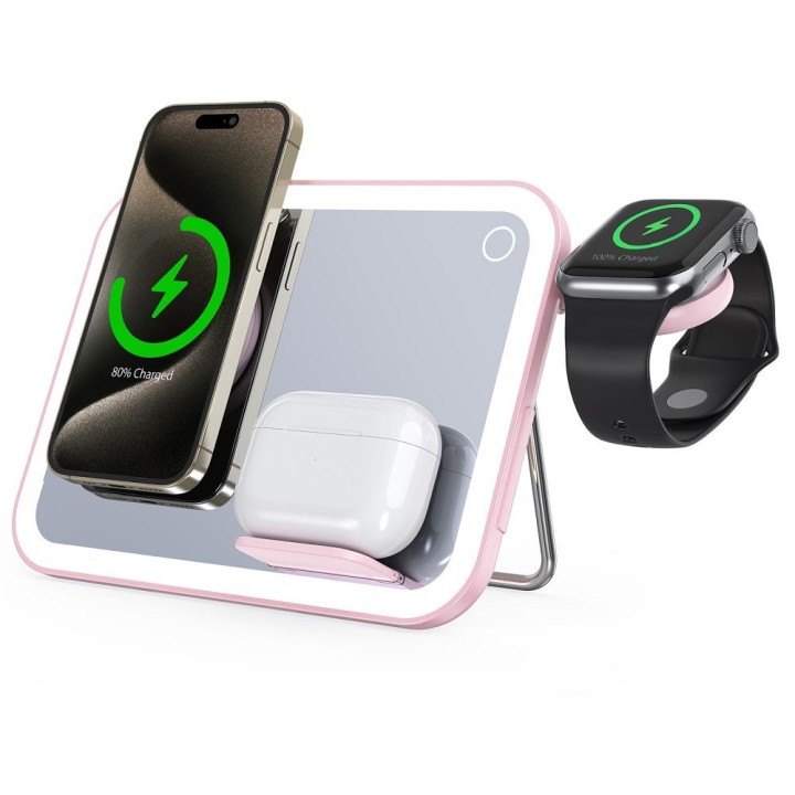 Forcell F-ENERGY Mag Mirror 3 in 1 15W бездротовий зарядний пристрій, сумісний із MagSafe / Apple Watch / Samsung Watch / Airpod