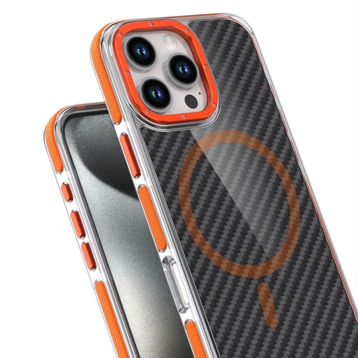 Чехол для iPhone 17 Pro Max / 18 Pro Max (low camera edge) Fiber совместимый с MagSafe оранжевый