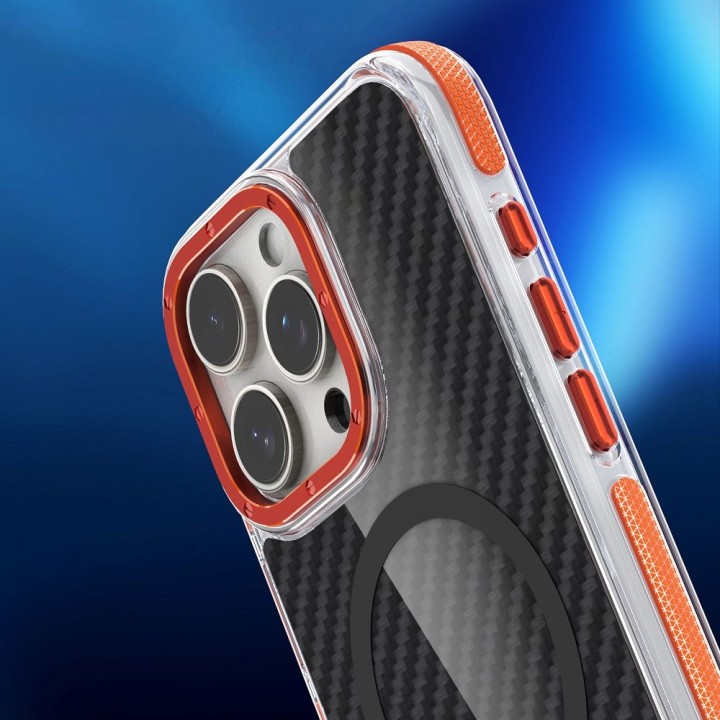 Чехол для iPhone 17 Pro Max / 18 Pro Max (low camera edge) Fiber совместимый с MagSafe оранжевый
