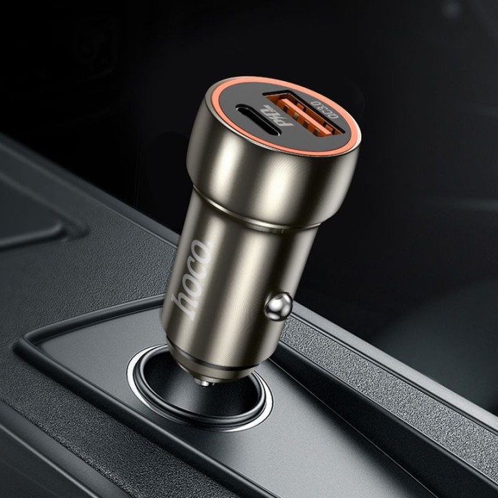 Ładowarka samochodowa Hoco USB A + USB C QC3.0 PD 20W Z46A szary