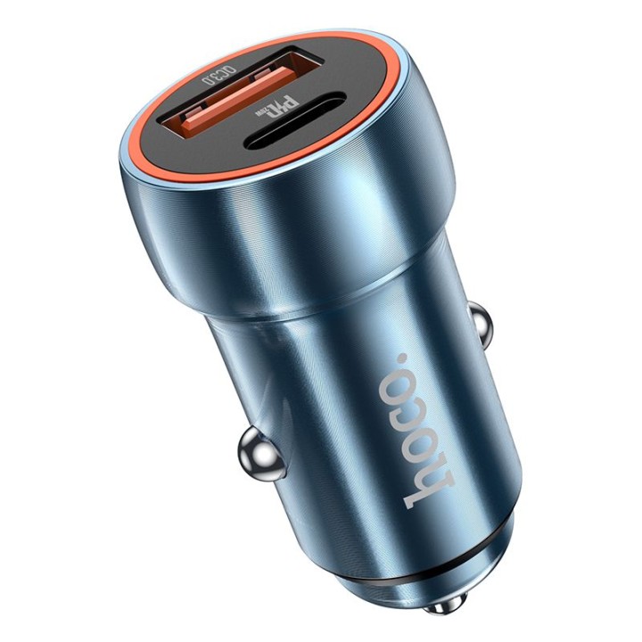 Ładowarka samochodowa Hoco USB A + USB C QC3.0 PD 20W Z46A niebieska