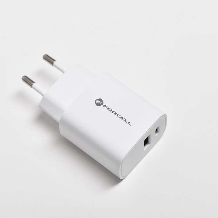 Wall charger for phone Forcell F-Energy USB C + USB A QC4.0 PD 3A 30W TFK-TC-30WPD white