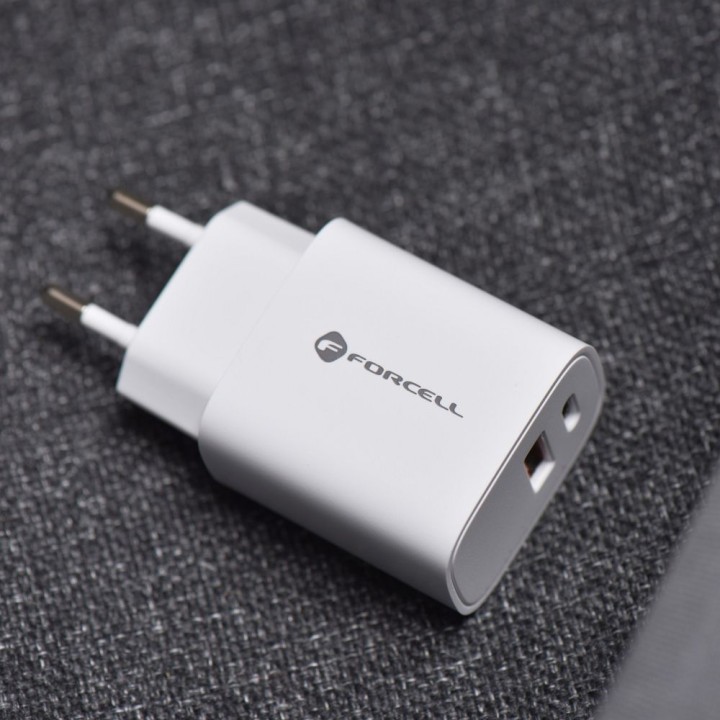 Мережевий зарядний пристрій для телефону Forcell F-Energy USB C + USB A QC4.0 PD 3A 30W TFK-TC-30WPD білий