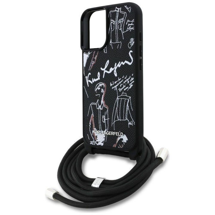KARL LAGERFELD case for IPHONE 16 KLHCP16SPGGRMPCK compatible with MagSafe (CRSSBY Grained PU W/ Pattern & Logo) black