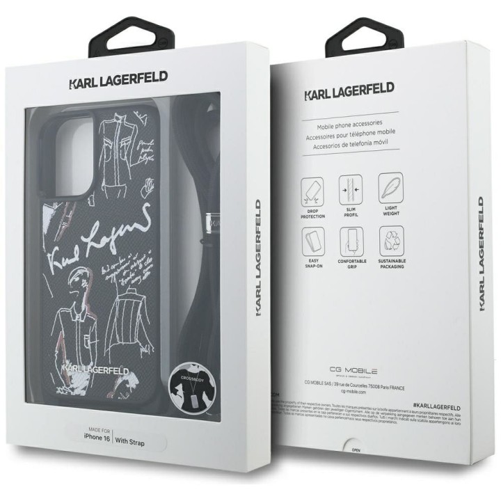 KARL LAGERFELD чохол для IPHONE 16 KLHCP16SPGGRMPCK сумісний з Magsafe (CRSSBY Grained PU W/ Pattern & Логотип) чорний