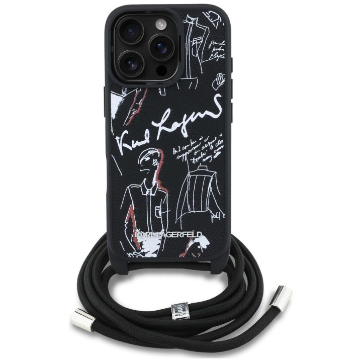 KARL LAGERFELD case for IPHONE 16 PRO KLHCP16LPGGRMPCK compatible with MagSafe (CRSSBY Grained PU W/ Pattern & Logo) black