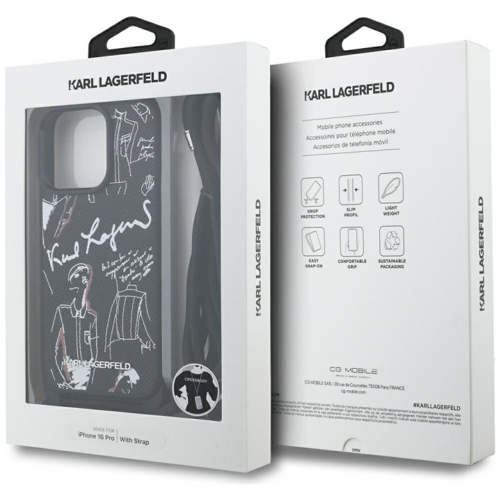 KARL LAGERFELD case for IPHONE 16 PRO KLHCP16LPGGRMPCK compatible with MagSafe (CRSSBY Grained PU W/ Pattern & Logo) black