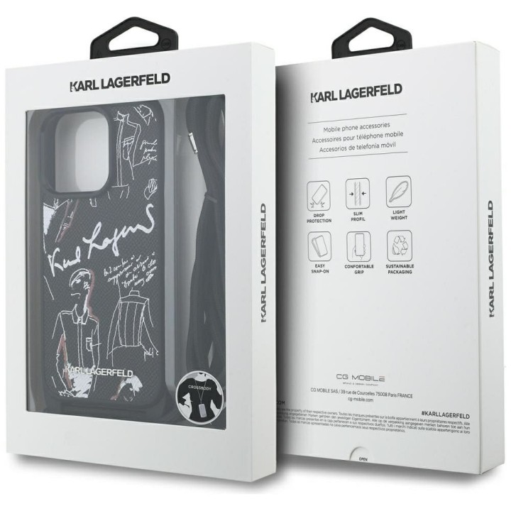 KARL LAGERFELD чохол для IPHONE 16 PRO MAX KLHCP16XPGGRMPCK сумісний із MagSafe (CRSSBY Grained PU W/ Pattern & Logo) чорний