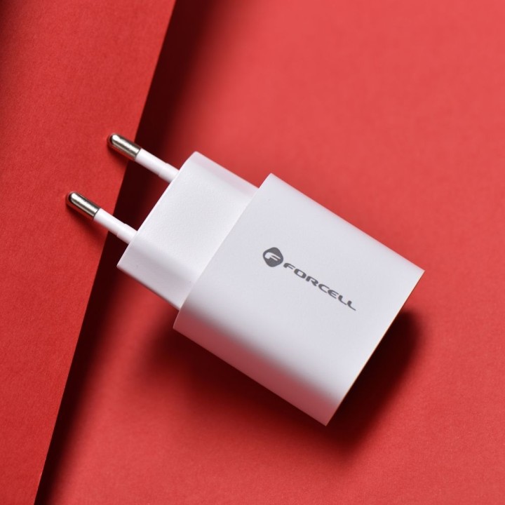 Мережевий зарядний пристрій для телефону Forcell F-Energy USB C + USB A QC4.0 PD 3A 30W TFK-TC-30WPD білий