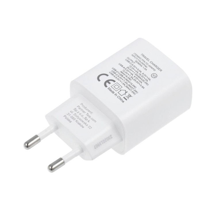 Сетевое зарядное устройство для телефона Forcell F-Energy USB C + USB A QC4.0 PD 3A 30W TFK-TC-30WPD белое