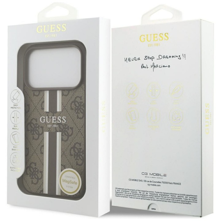 GUESS case for IPHONE 17 Pro compatible with Magsafe GUHMP17LP4RPSW (4G Printed Stripes) brown