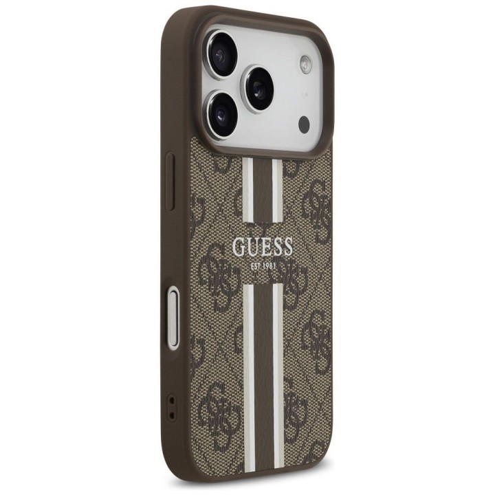GUESS case for IPHONE 17 Pro compatible with Magsafe GUHMP17LP4RPSW (4G Printed Stripes) brown