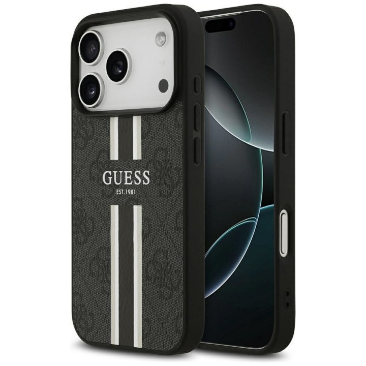 GUESS case for IPHONE 17 Pro compatible with Magsafe GUHMP17LP4RPSK (4G Printed Stripes) black
