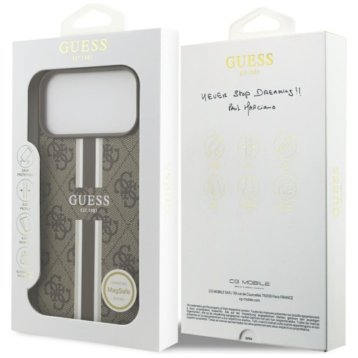 GUESS чехол для IPHONE 17 Pro Max совместимый с MagSafe GUHMP17XP4RPSW (4G Printed Stripes) коричневый