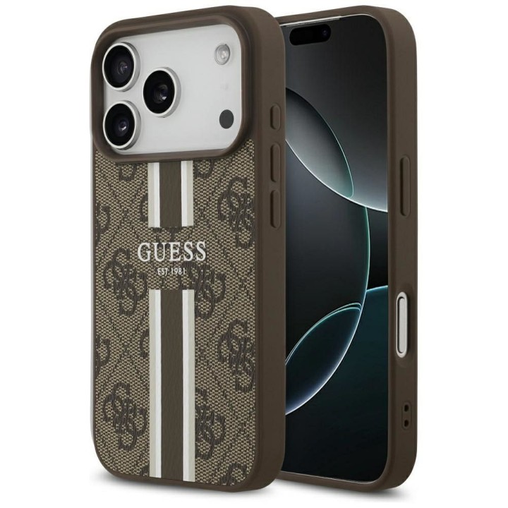GUESS case for IPHONE 17 Pro compatible with Magsafe GUHMP17LP4RPSW (4G Printed Stripes) brown