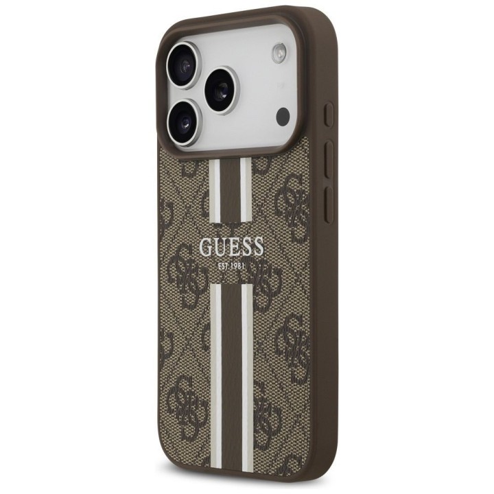 GUESS case for IPHONE 17 Pro compatible with Magsafe GUHMP17LP4RPSW (4G Printed Stripes) brown