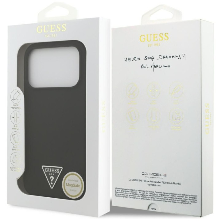 GUESS case for IPHONE 17 Pro compatible with MagSafe GUHMP17LSCTRLMK (Silicone W/ Triangle Logo) black