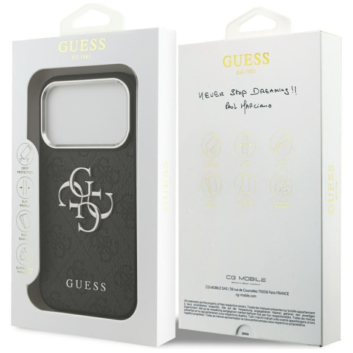 GUESS case for IPHONE 17 Pro GUHCP17LP4G4SMCK (4G PU Leather Case with Big 4G and Classic Logo and Silver Metal Camera Frame)