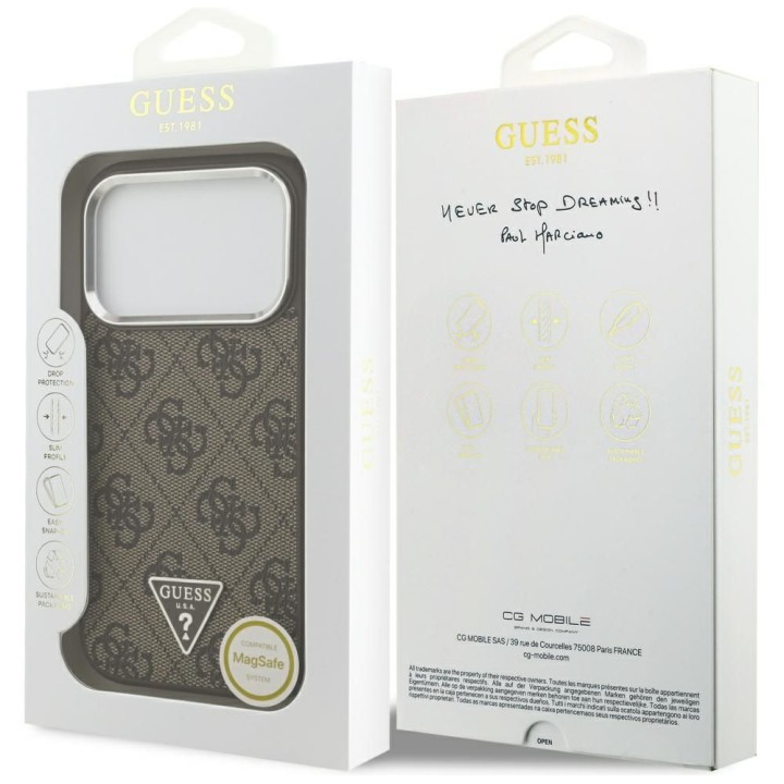 GUESS case for IPHONE 17 Pro compatible with MagSafe GUHMP17LP4TSRCMW (PU 4G W/Triangle Logo SL) brown