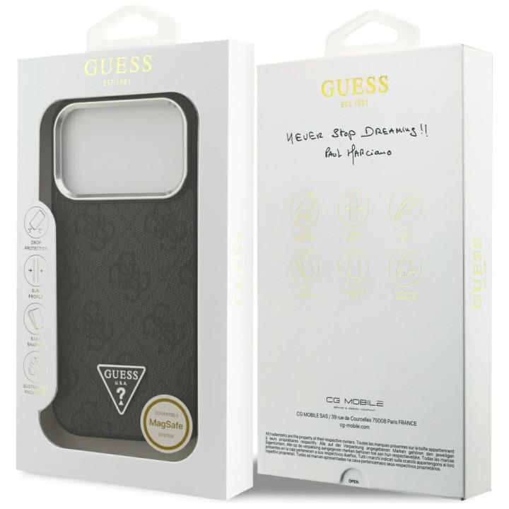 GUESS чехол для IPHONE 17 Pro совместимый с MagSafe GUHMP17LP4TSRCMK (PU 4G W/Triangle Logo SL) черный