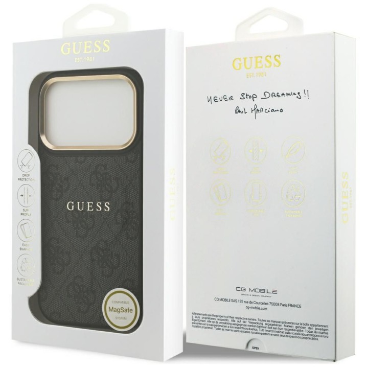 GUESS чехол для IPHONE 17 Pro совместимый с MagSafe GUHMP17LP4MSEGCK (PU 4G W/ Classic) черный