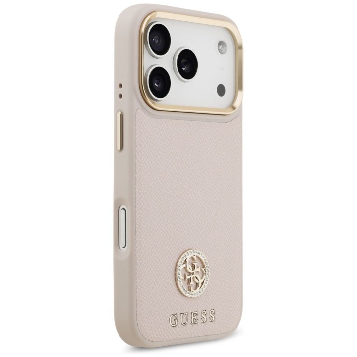 GUESS case for IPHONE 17 Pro compatible with Magsafe GUHMP17LPGCRMDEP (PU W/ Grained Strass Logo) pink