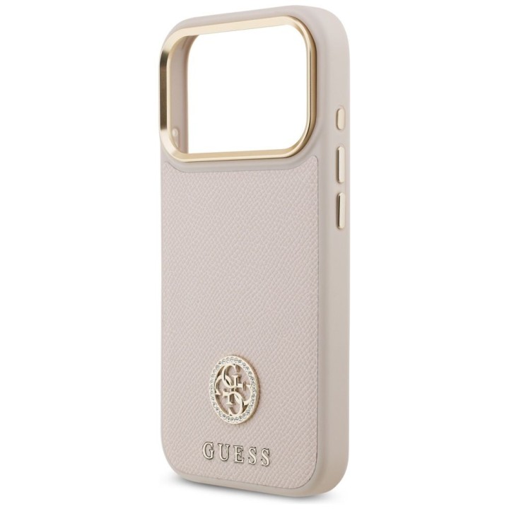 GUESS чехол для IPHONE 17 Pro совместимый с MagSafe GUHMP17LPGCRMDEP (PU W/ Grained Strass Logo) розовый