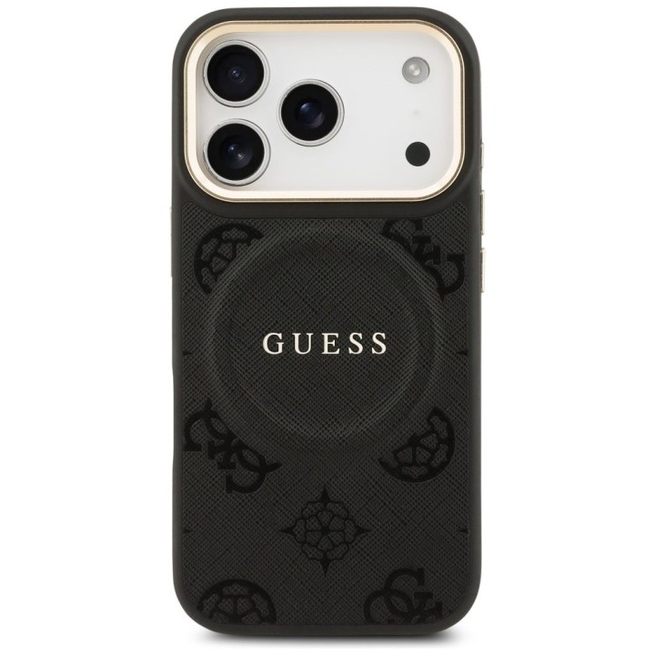 GUESS case for IPHONE 17 Pro compatible with Magsafe GUHMP17LPSAMSECK (PU W/ Peony Hot Stamp) black