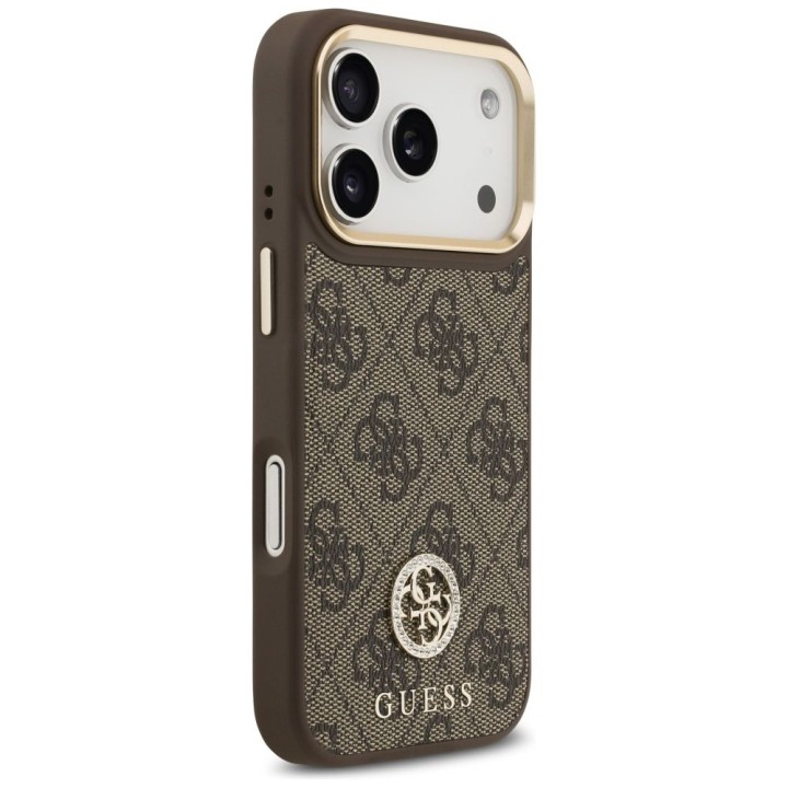 GUESS case for IPHONE 17 Pro compatible with MagSafe GUHMP17LP4GRMDEW (PU W/ 4G Strass Logo) brown