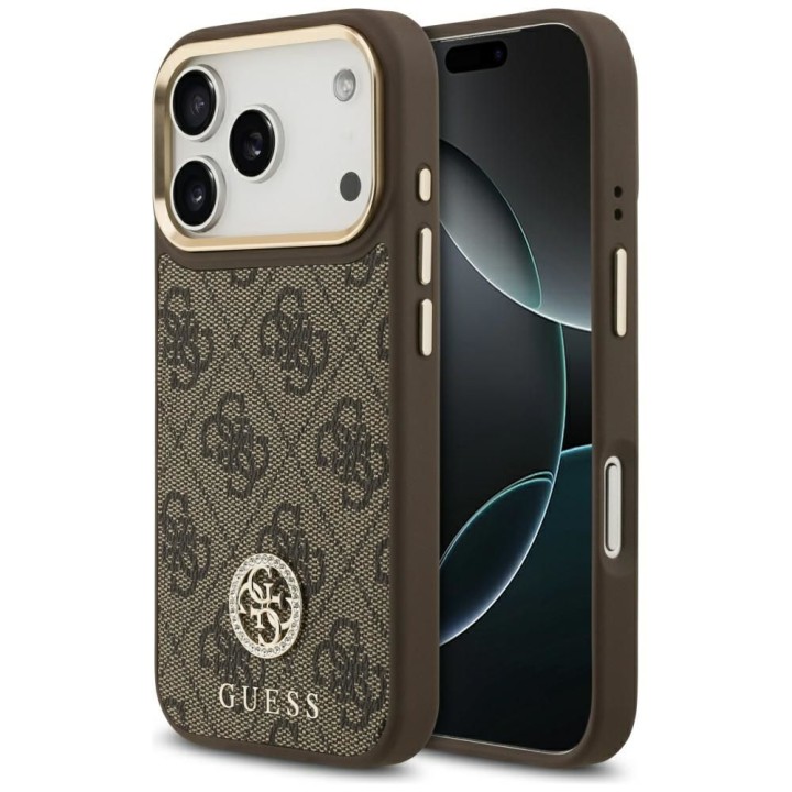 GUESS чехол для IPHONE 17 Pro совместимый с MagSafe GUHMP17LP4GRMDEW (PU W/ 4G Strass Logo) коричневый