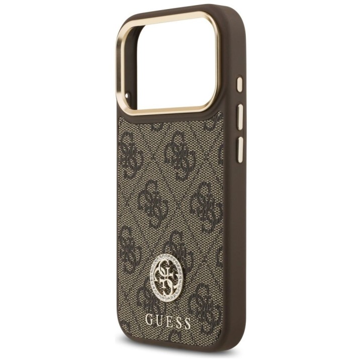 GUESS case for IPHONE 17 Pro compatible with MagSafe GUHMP17LP4GRMDEW (PU W/ 4G Strass Logo) brown