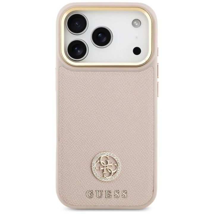 GUESS case for IPHONE 17 Pro compatible with Magsafe GUHMP17LPGCRMDEP (PU W/ Grained Strass Logo) pink