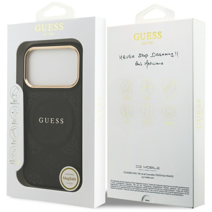 GUESS case for IPHONE 17 Pro compatible with Magsafe GUHMP17LPSAMSECK (PU W/ Peony Hot Stamp) black