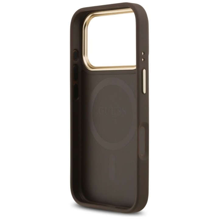 GUESS case for IPHONE 17 Pro compatible with MagSafe GUHMP17LP4GRMDEW (PU W/ 4G Strass Logo) brown