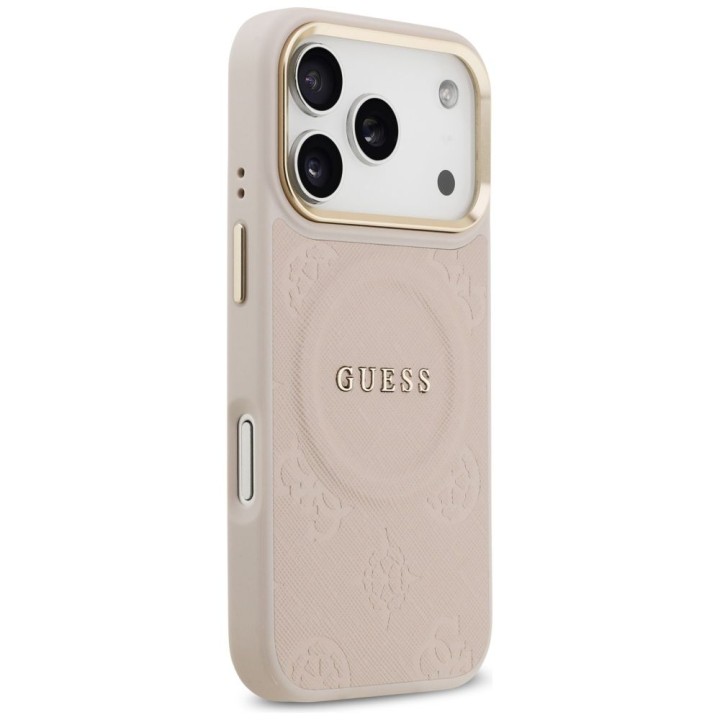 GUESS чохол для IPHONE 17 Pro сумісний із MagSafe GUHMP17LPSAMSECP (PU W/ Peony Hot Stamp) рожевий
