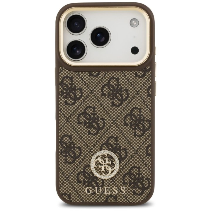 GUESS case for IPHONE 17 Pro compatible with MagSafe GUHMP17LP4GRMDEW (PU W/ 4G Strass Logo) brown